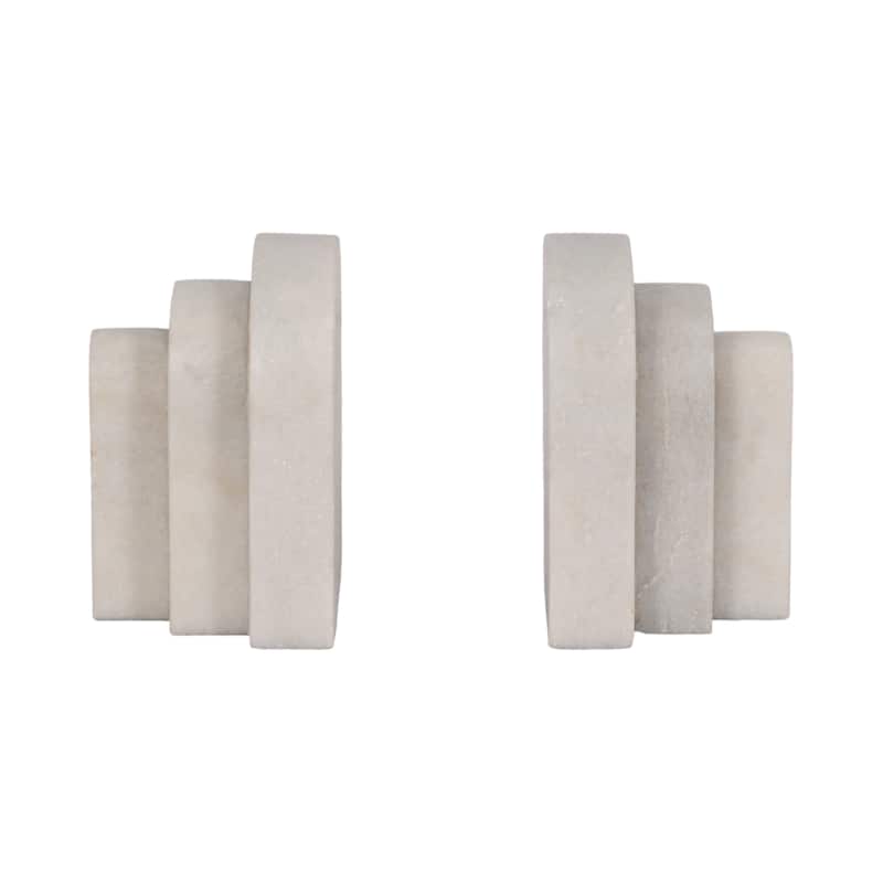 Modern Layered Arched Bookends - Home Desk Decor - Set of 2, 6", White - 6.0"