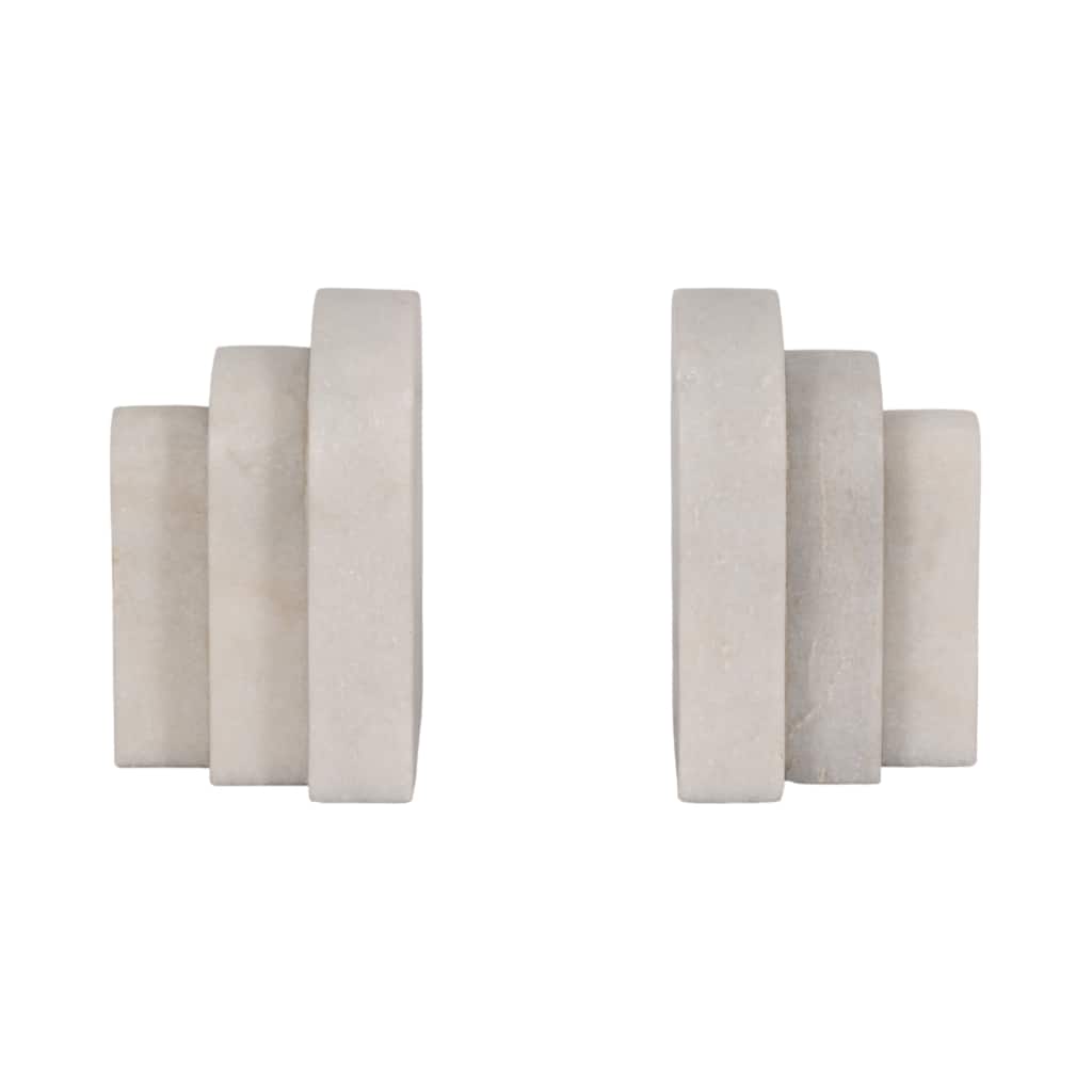 Set of 2 Bookends - Contemporary Layered Arches 6" White Marble Bookends for Decorative Book Display and Storage for