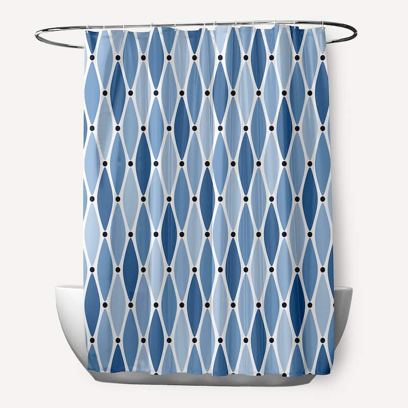 71 x 74-inch Wavy Geometric Print Shower Curtain - Blue