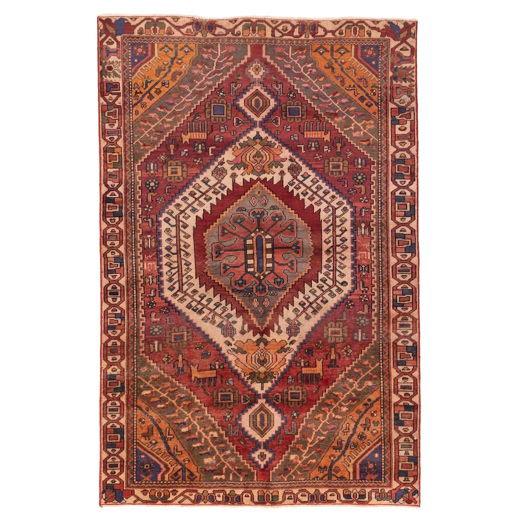 ECARPETGALLERY Hand-knotted Melis Vintage Red Wool Rug - 6'1 x 9'3