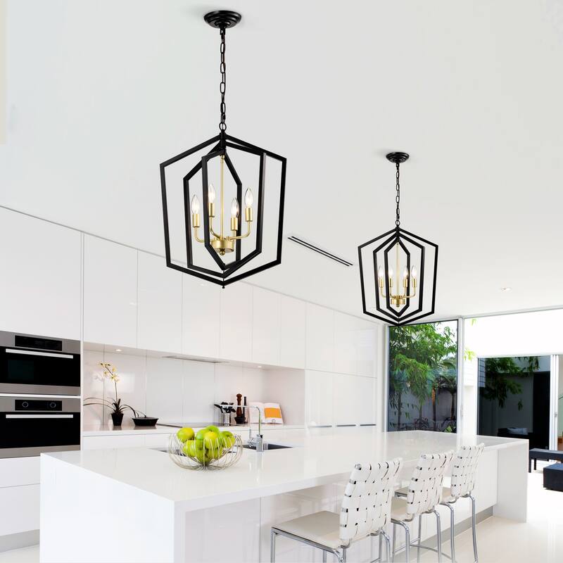 4-Light Farmhouse Kitchen Chandeliers, Rustic Cage Light Fixture Adjustable Height Chandeliers for Dining Room Hallway