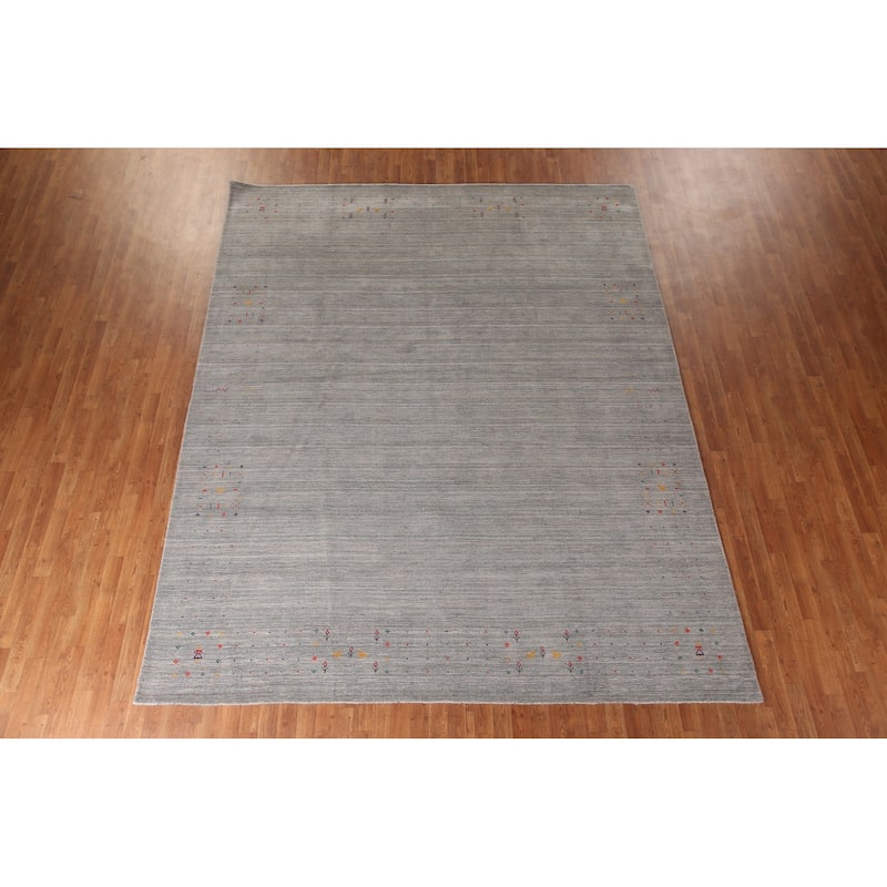 Stripe / Tribal Gabbeh Oriental Area Rug Handmade Silk Carpet - 9'2" x 11'6"