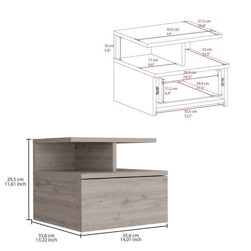 Adele Floating Nightstand with Open Shelf, Drawer, White