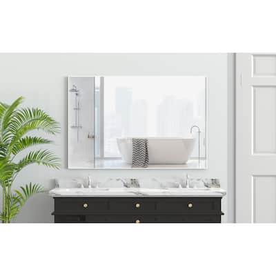 Modern Oversized Bathroom Mirror with Aluminum Frame, Versatile for Multiple Rooms and Wall Mounting Options.