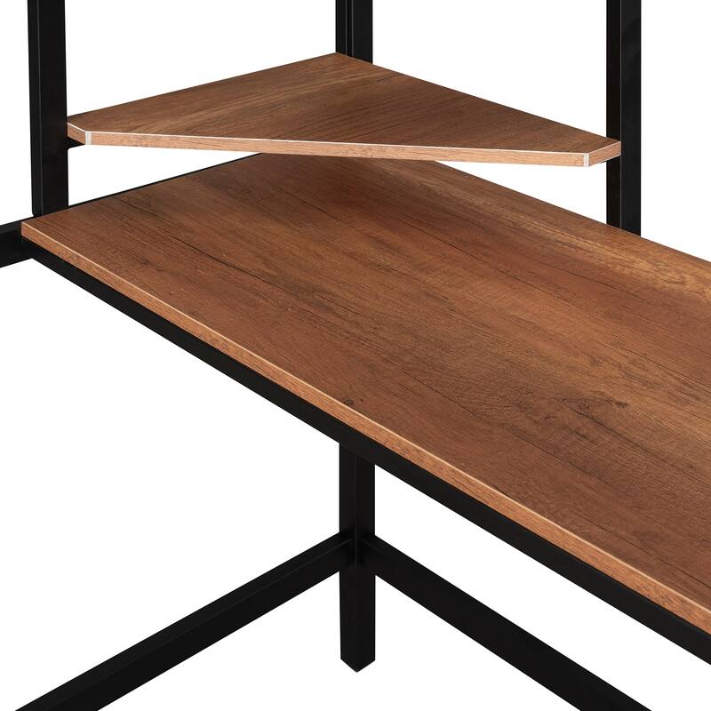 Metal Loft Bed with Desk and Shelves