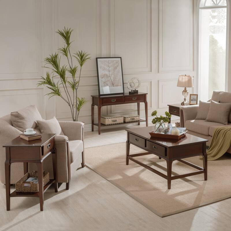 Stratus Solid Wood End Table with Shelf and Drawer