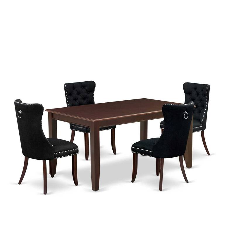 5-Piece Mahogany Finish Solid Wood Top-Rectangular Upholstered Dining Room Set-Seats 4