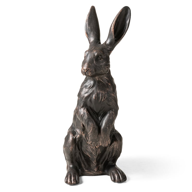 Glitzhome MGO Bronze Mom and Baby Rabbit Statue Standing Bunny Figurine - Standing Rabbit