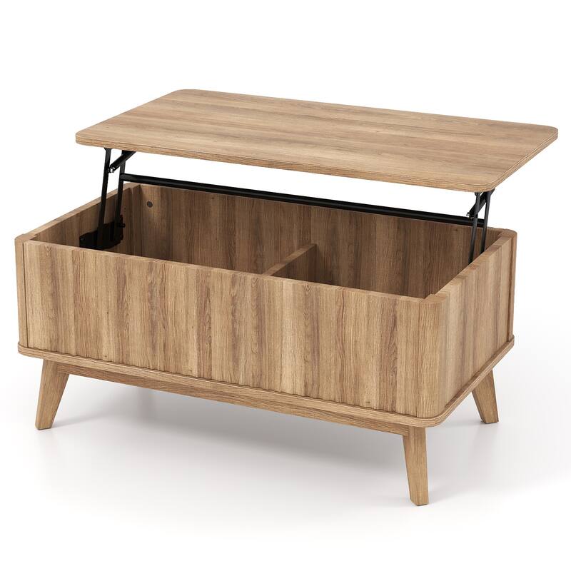 Gymax 35.5'' Fluted Lift Top Coffee Table w/Lift Tabletop Hidden