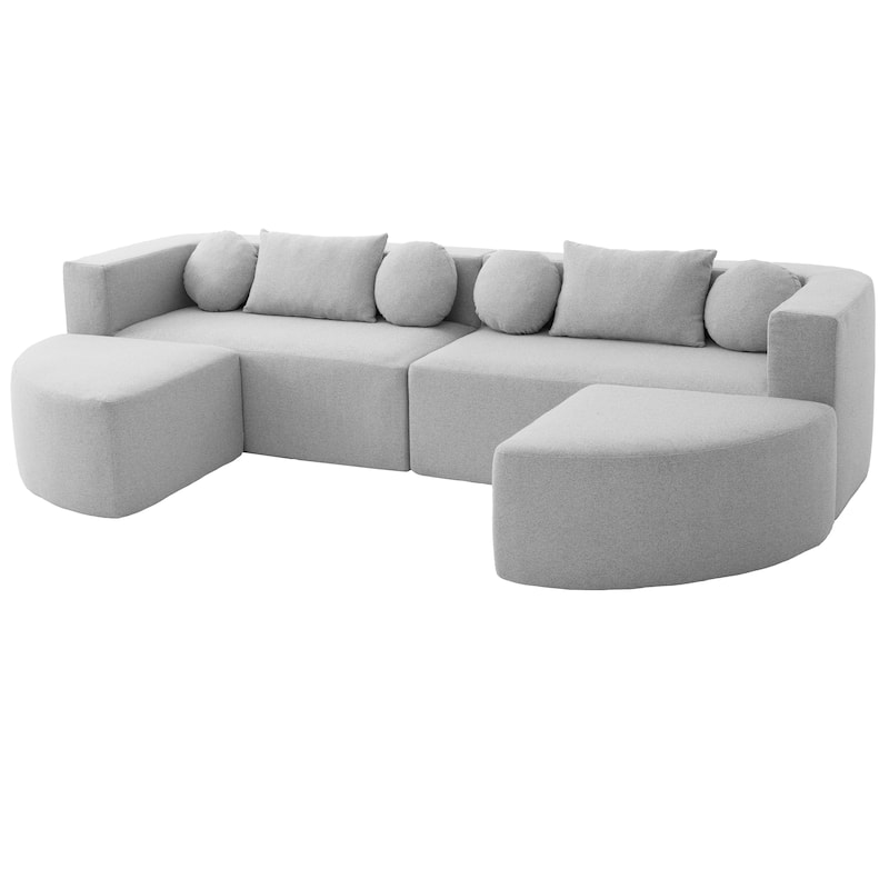 Curved Modular Sectional Boneless Upholstered Sofa Convertible Sleeper Sofa Bed, Free Combination, Boucle Deep Seating Sofa