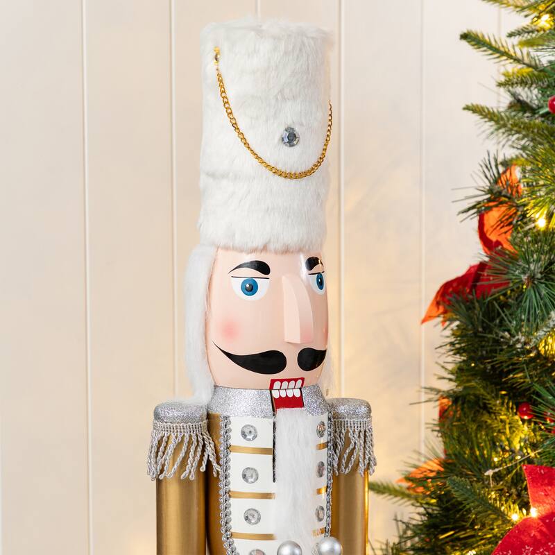Glitzhome Set of 2 Wooden Christmas Gold Dressed King & Soldier Nutcrackers for Festive Party Fireplace Decor