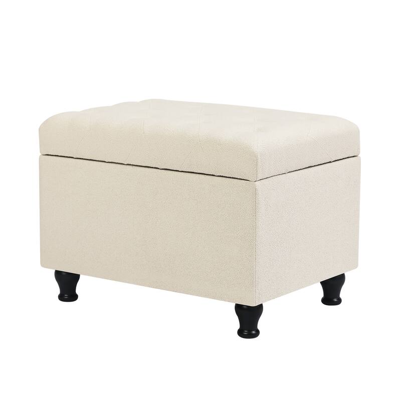 Adeco Linen Fabric Storage Ottoman for Living Room Bedroom