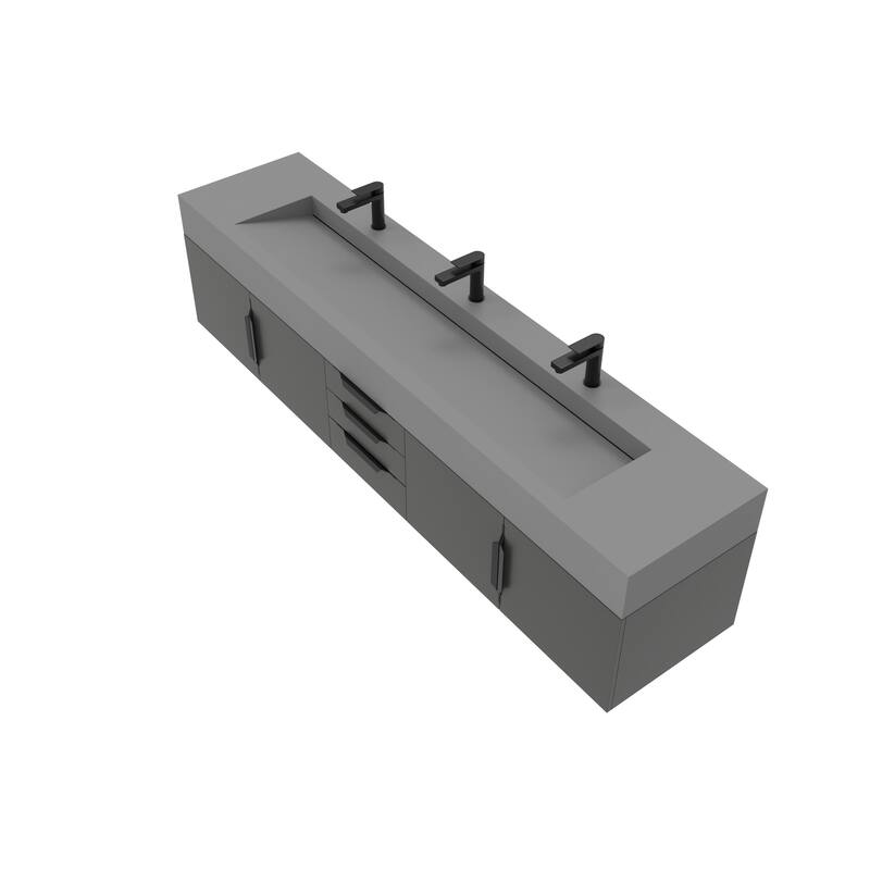 Nile 84" Wall Mounted Bathroom Vanity Set gr/ Gray Top