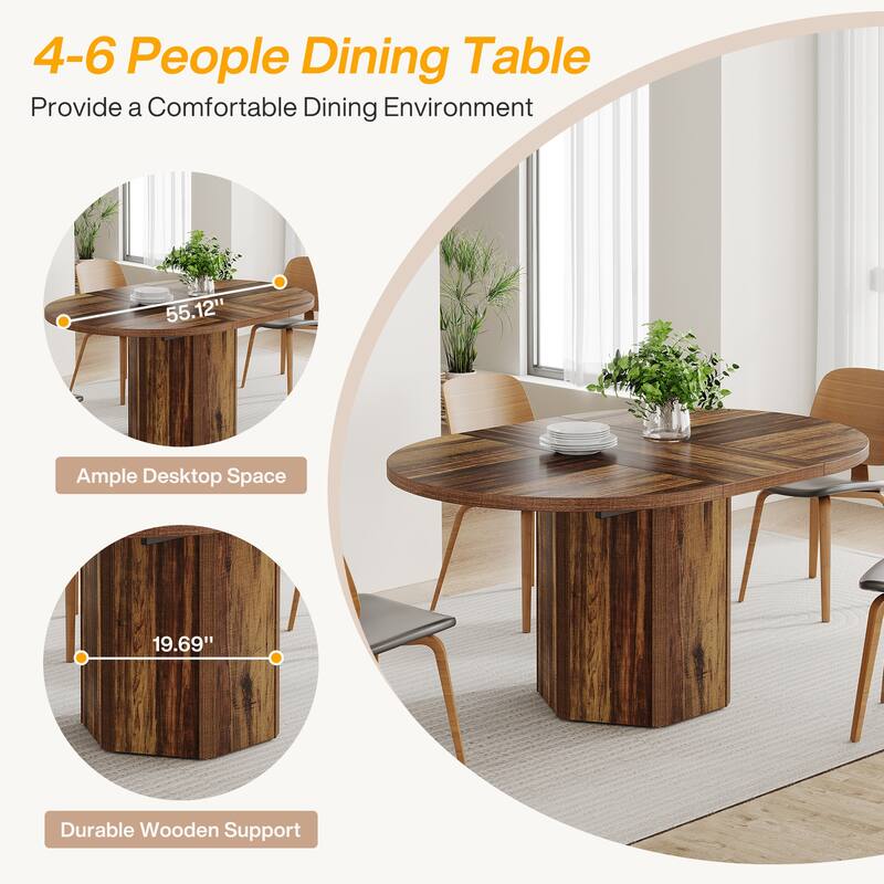 55.12 Inch Long Dining Table for4-6 People, Rustic Farmhouse Rectangular Wood Kitchen Table with Strong Metal Frame