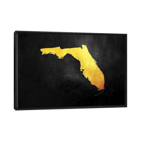 iCanvas "Florida Gold Map" by Adrian Baldovino Framed Canvas Print