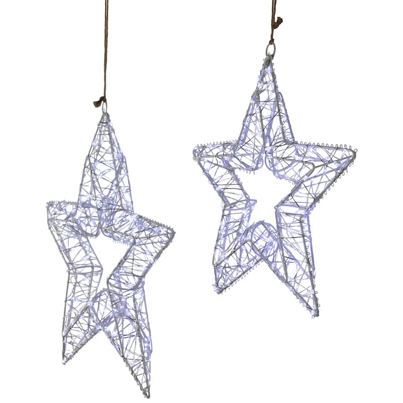LED Lighted Stars Outdoor Christmas Decorations - 18" - Set of 2 - Cool White Lights