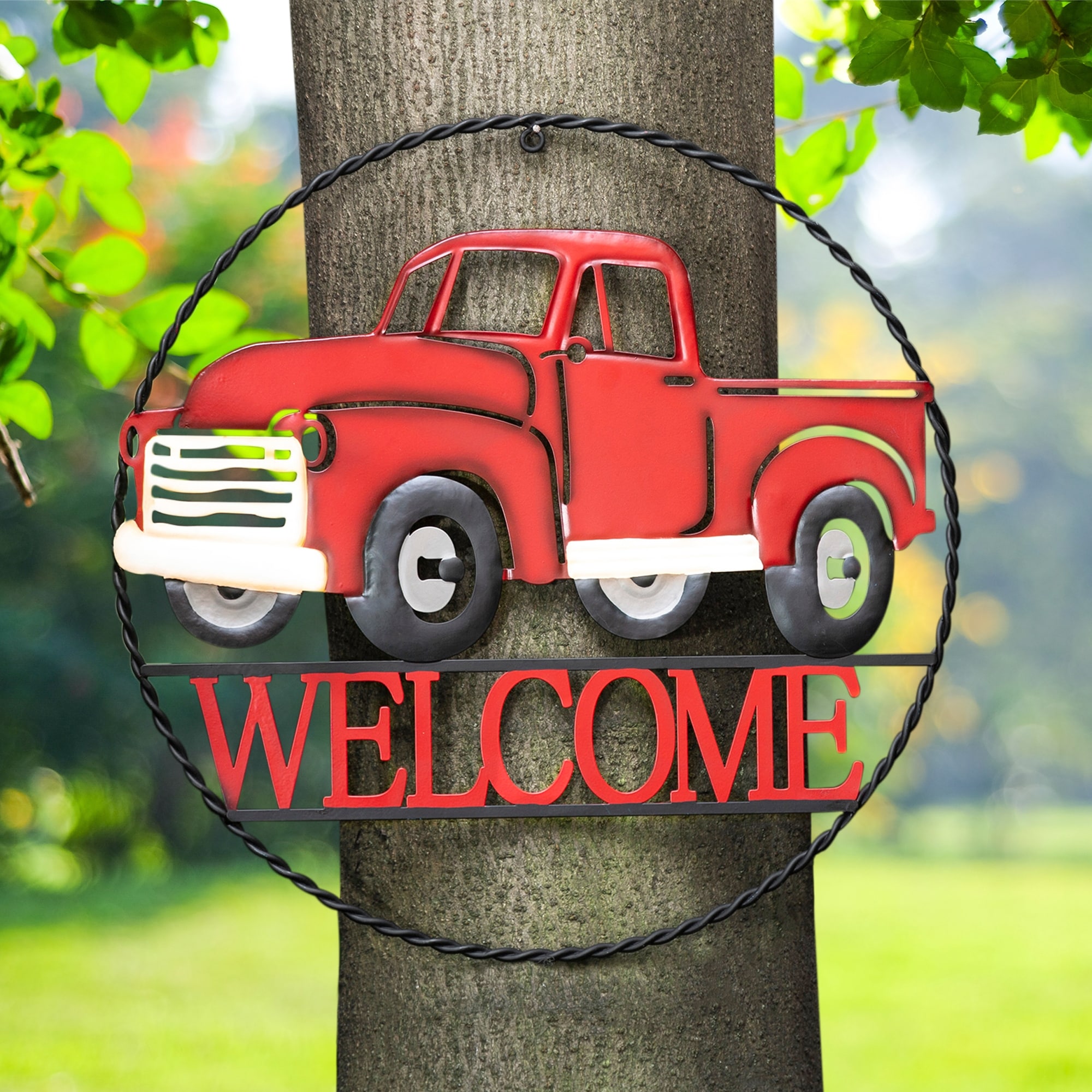 Glitzhome 20 Inch Farmhouse Metal Truck Welcome Wall Decor