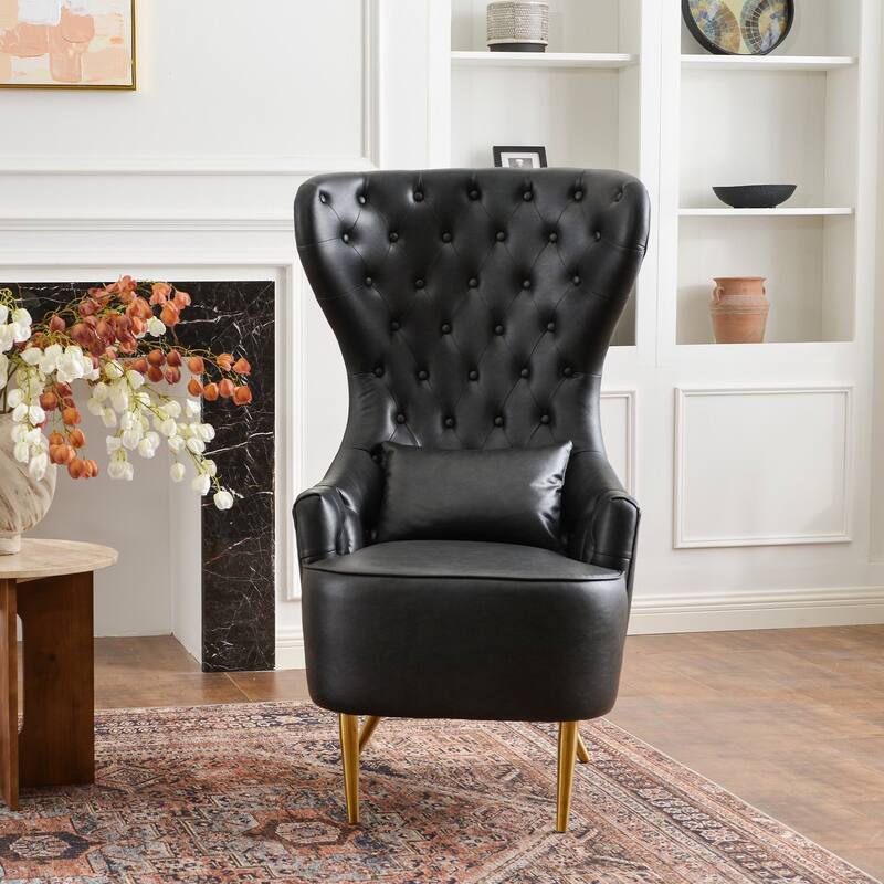 KINWELL Upholstered Tufted Faux Leather Wingback Chair PU Accent Chair