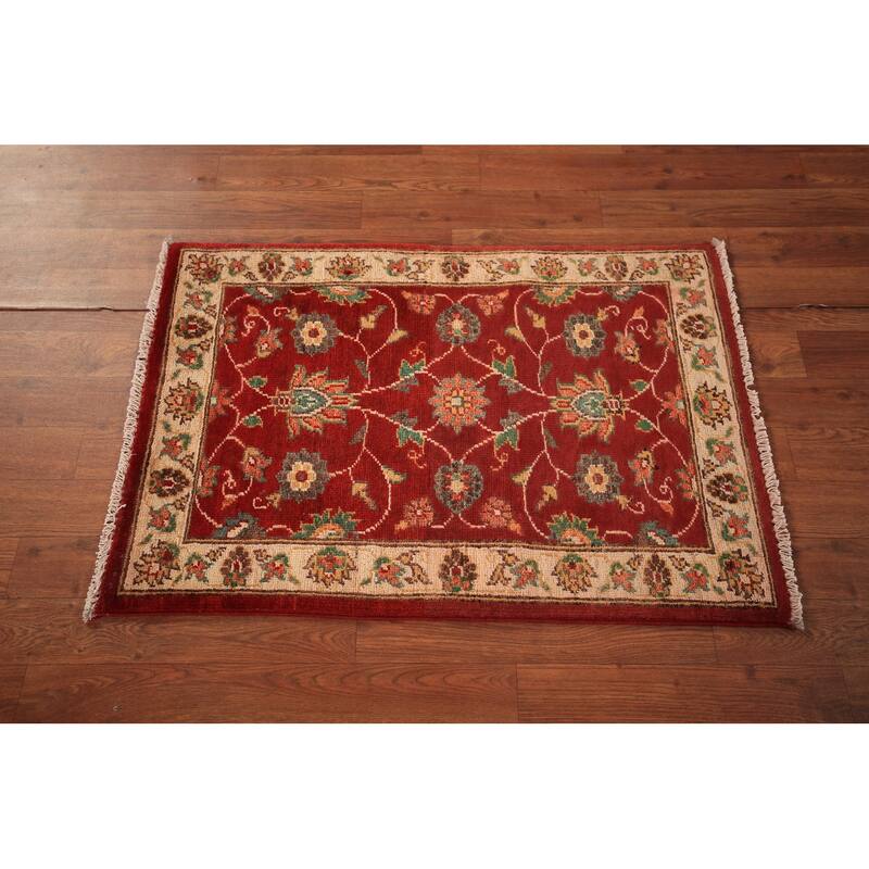 Red Floral Kazak Foyer Rug Hand-Knotted Wool Carpet - 2'0" x 3'0"