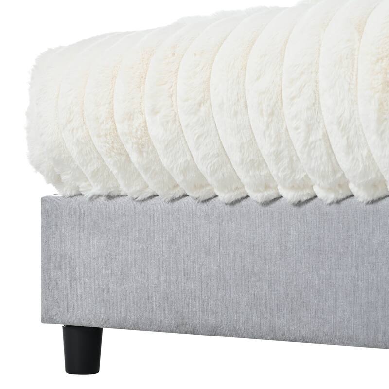 Modern Oversized Chaise Lounge Sofa for Living Room, 65.25" Cloud Sleeper Sofa Plush Faux Fur Sofa Couch with 2 Pillows