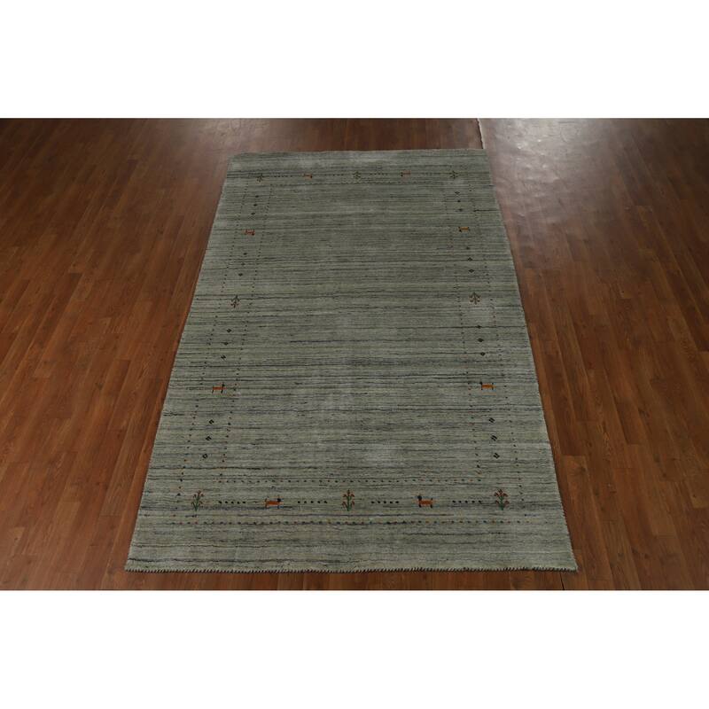 Hand Knotted Oriental 100% Wool Carpet Tribal Animal Pictorial Greys & Charcoal Gabbeh Area Rug - 8' 1'' X 5' 0''