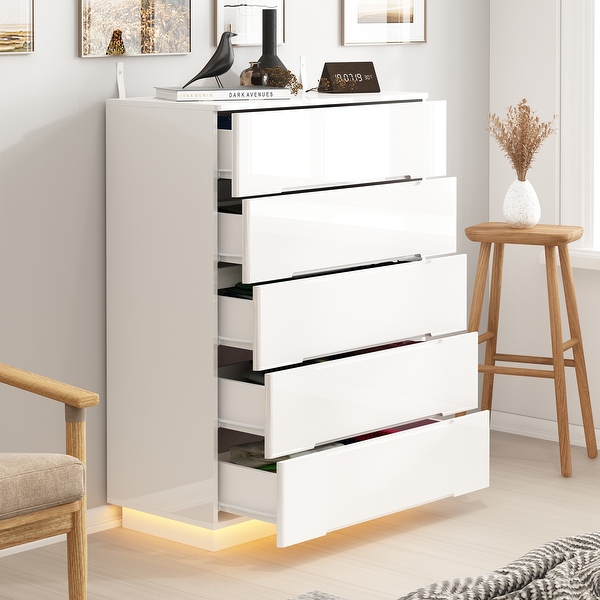 31.5 High Gloss Chest With Light Chest w 5 Drawers Spacious Tabletop On Sale Bed Bath Beyond 38246220