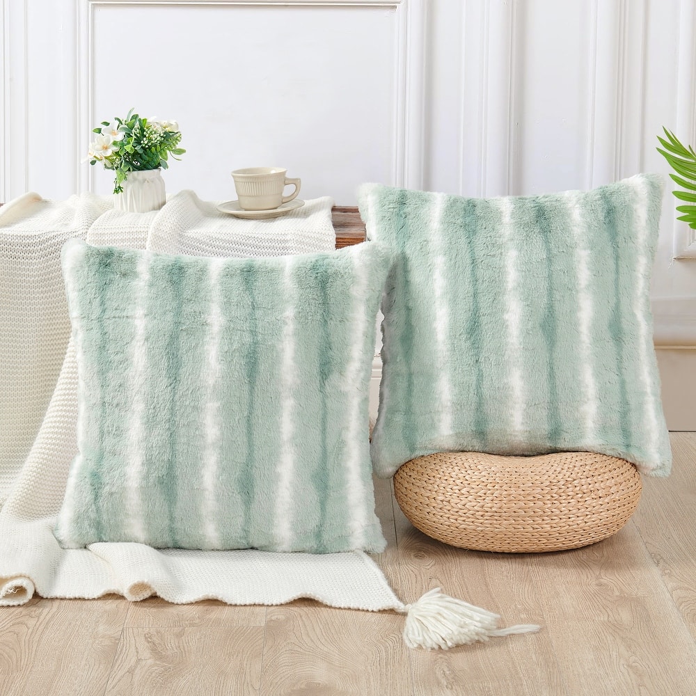 Amanda Stripe fauxfur Throw Pillow Covers Set of 2, NO INSERT