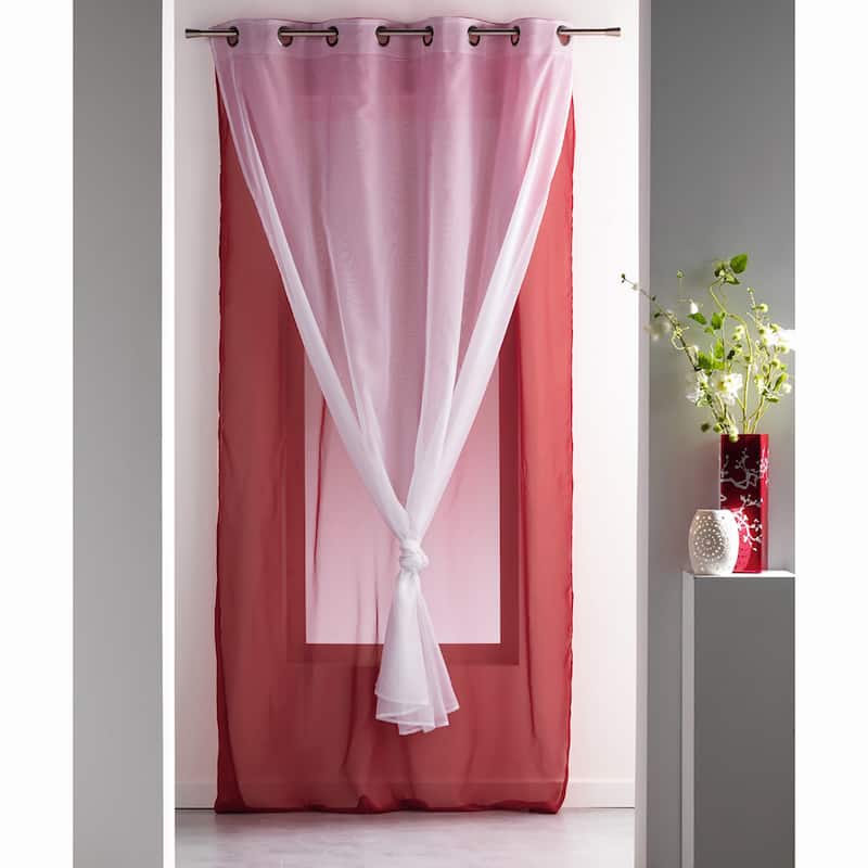 Double Layer Window Extra Wide Curtain Drape Elegant Two-Tone Sheer Curtain - 1 Panel - Red/White