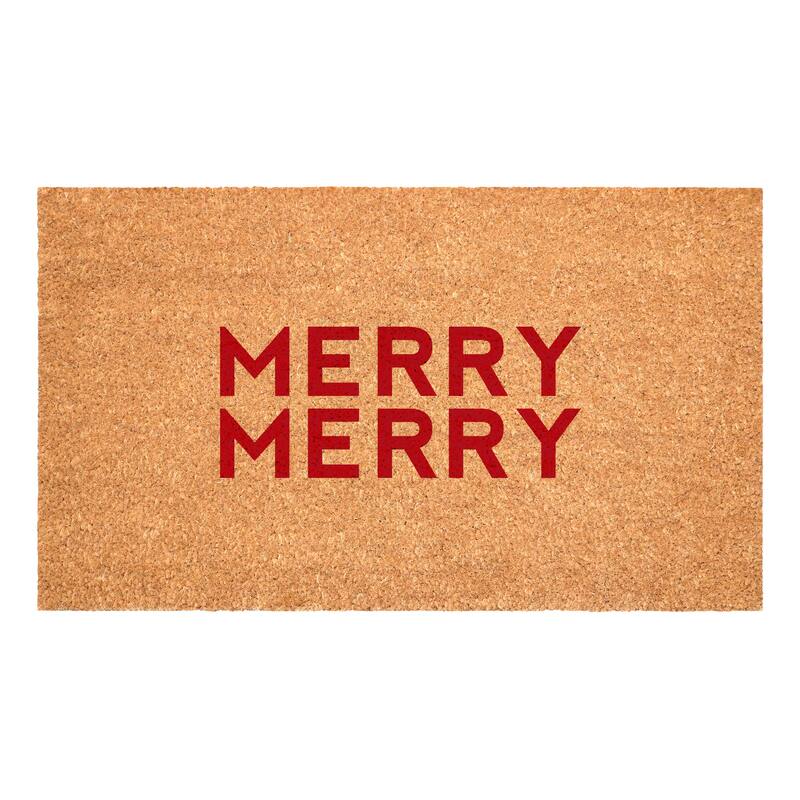 HomeRoots 17" X 29" Brown And Red Christmas Outdoor Coir Door Mat - 17.00' X '29.00