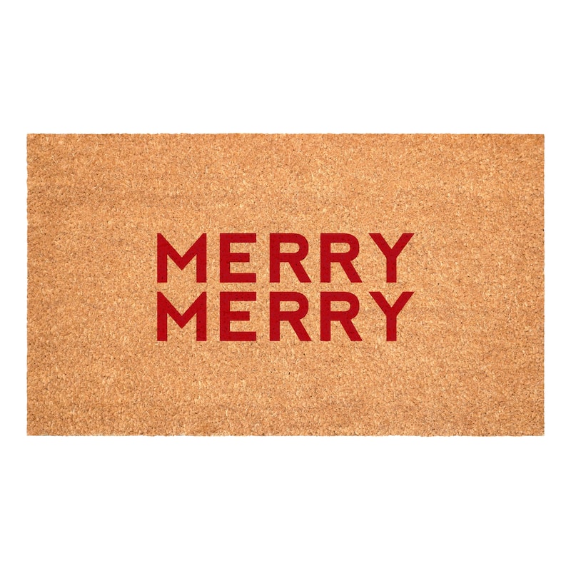 HomeRoots 24" X 36" Brown And Red Christmas Outdoor Coir Door Mat - 24.00' X '36.00