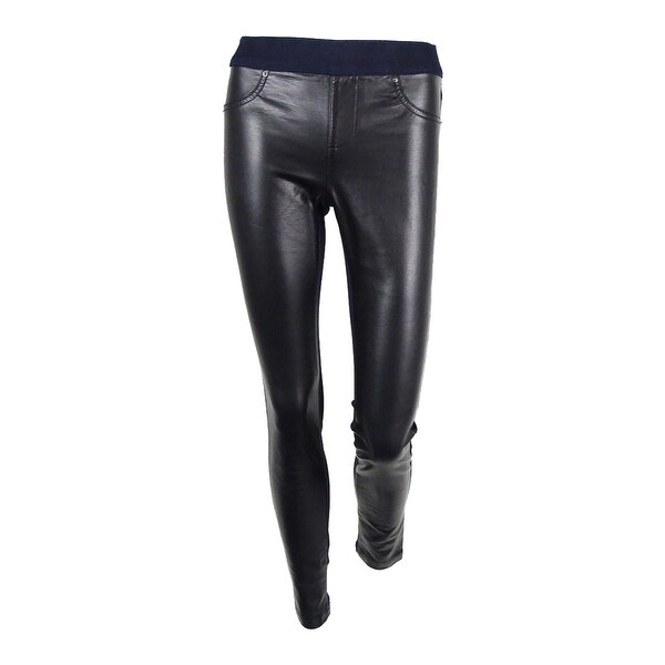 black faux leather skinny jeans