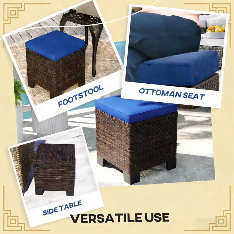 GDFStudio - Miles Versatile Wicker Ottoman Cubes for Outdoor Seating and Flexible Use Set of 2