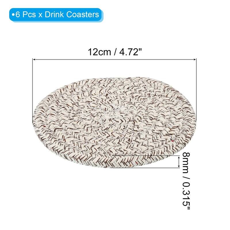 Absorbent Drink Coasters, 6Pcs 4.7" Handmade Woven Coaster Cotton - Coffee White