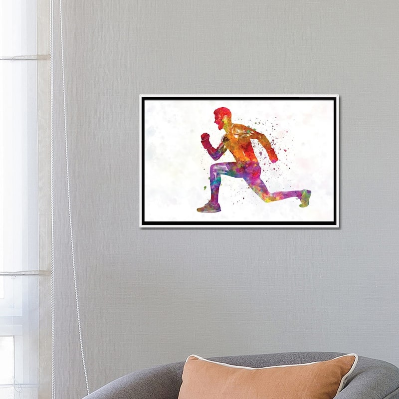 iCanvas "Young Man Practices Fitness Exercise In Watercolor" by Paul Rommer Framed Canvas Print