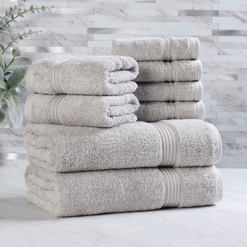 Superior Heritage Egyptian Cotton Absorbent 8-Piece Towel Set - Silver
