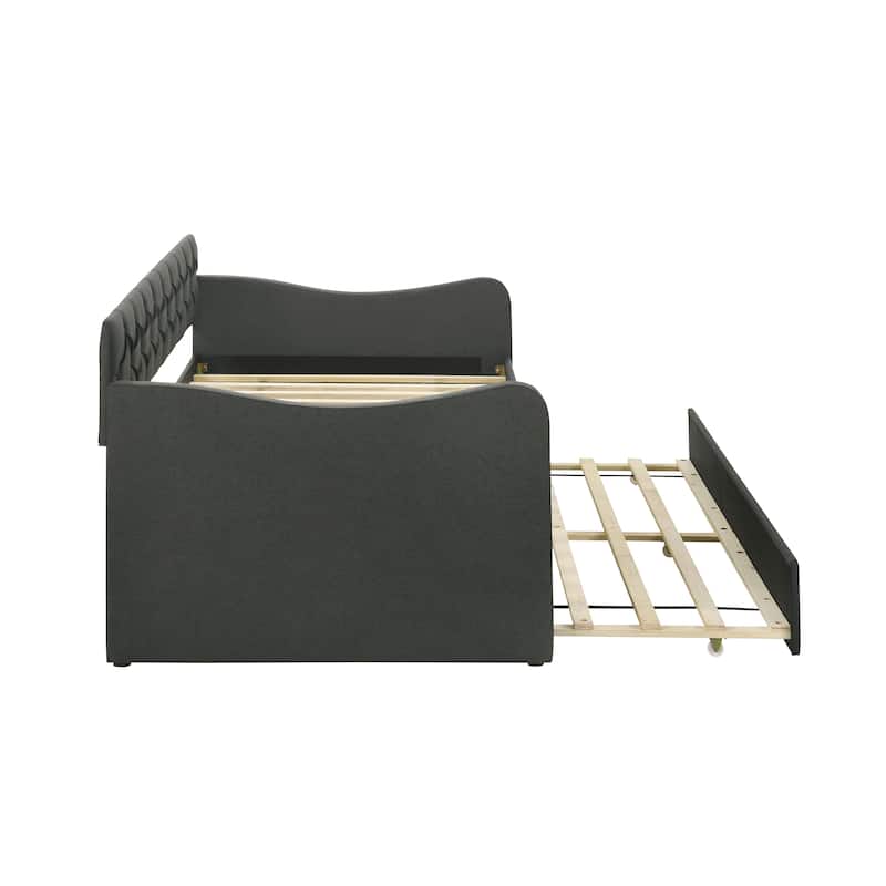 Exodel Contemporary Twin Upholstered Tufted Day Bed with Trundle by Furniture of America