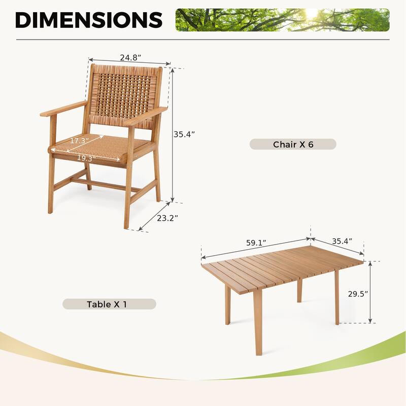 MAISON ARTS 5/7/9-Piece Acacia Wood Outdoor Dining Set, Teak Wooden Table & Dining Chairs with Wicker Seat and Back