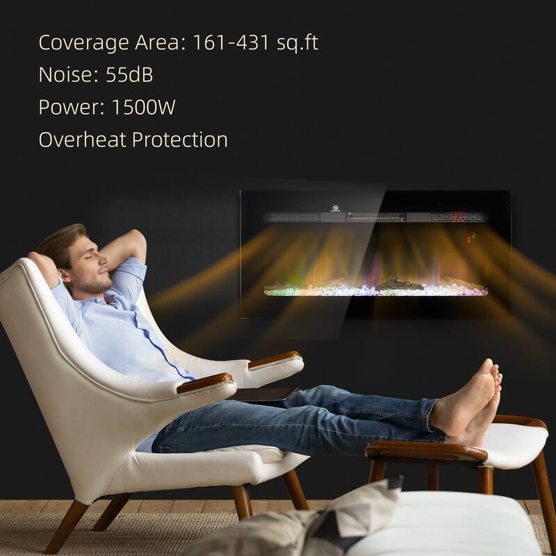 Modern Electric Fireplace for Wall Mounting with Adjustable Flame Colors and 1500W Heating Power - 36" W x 6.2" D x 17.7" H