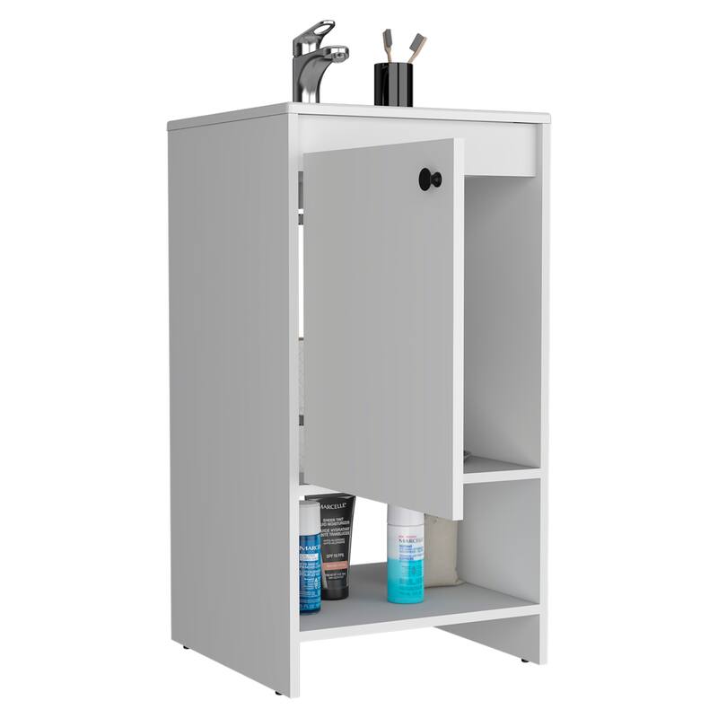 Bathroom Vanity with One Cabinet and Two Shelves, Light Gray, Ideal for Small Spaces and Powder Rooms