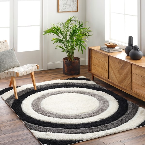 slide 2 of 6, Livabliss Bologna Geometric Plush Area Rug Black/White - 5' 3" x 7'