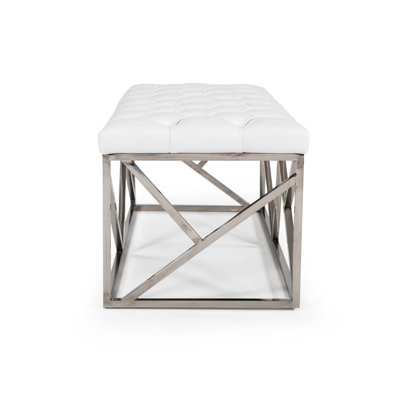 Modrest Lindsey Modern White Leatherette & Stainless Steel Bench