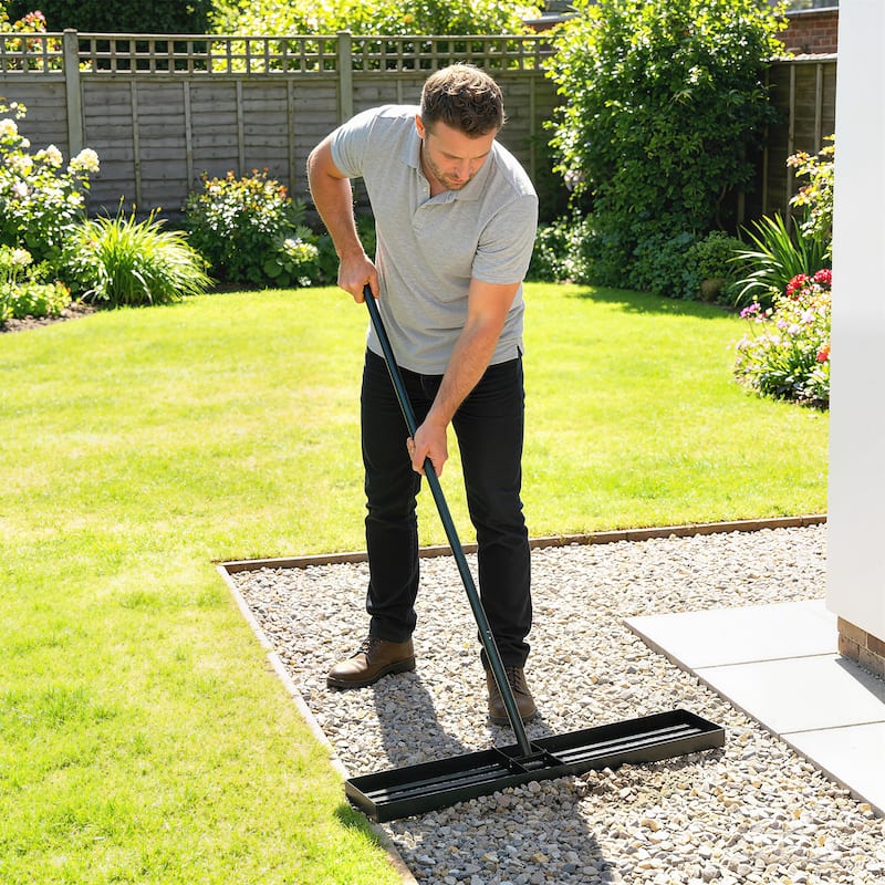 Outsunny Lawn Leveling Rake, 36" x 10" Heavy Duty Yard Leveling Rake with 66.5" Handle, Lawn Leveler for Backyard