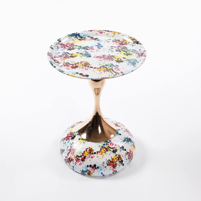 Mermaid Tail End Coffee Table Round Side Table with Metal Base Table, for Living Room Bedroom Office Garden