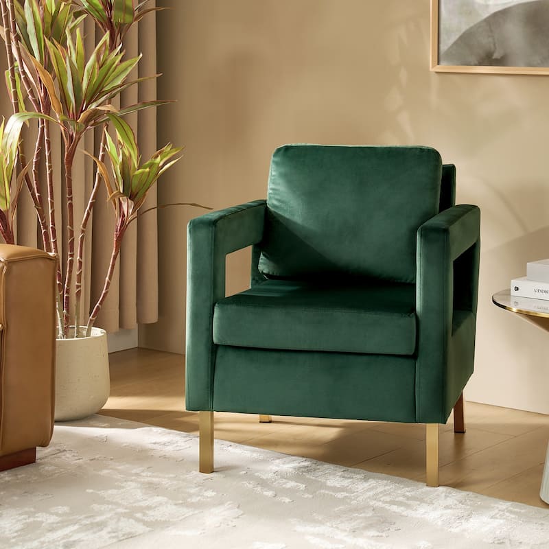 Valentina Comfy Accent Armchair with Golden Metal Legs and Removable Cushions by HULALA HOME