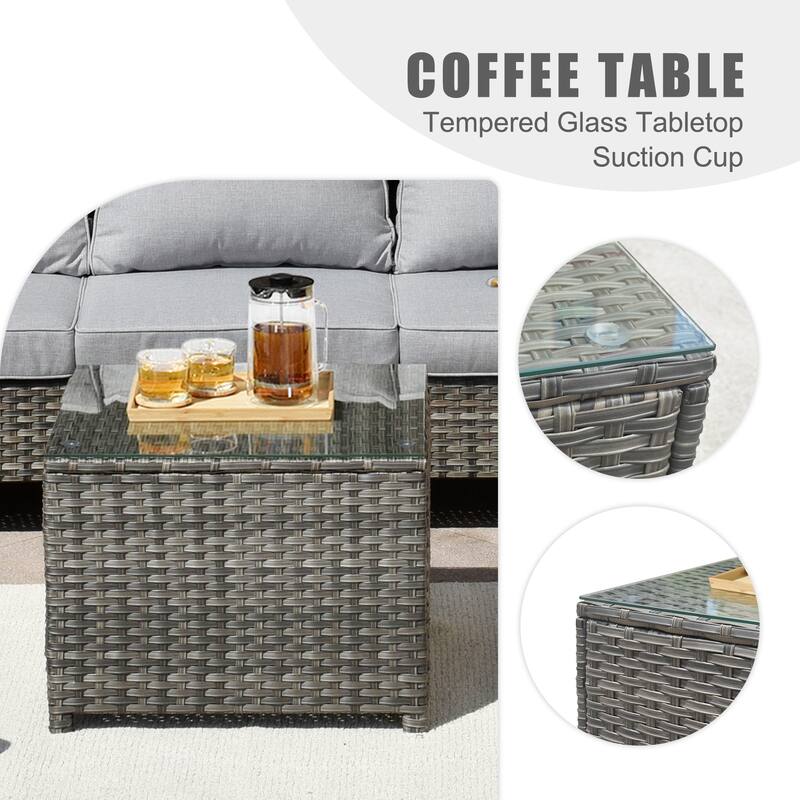 OVIOS 4-piece Loveseat Patio Furniture Outdoor Wicker Set With Glass-Top Table