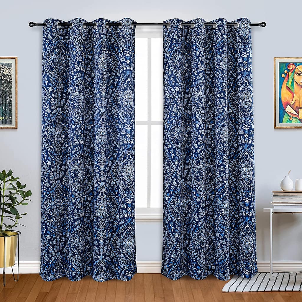 DriftAway Fleur Floral Damask Medallion Vintage Watercolor Printed Pattern Blackout Window Curtain - 52" width x 84" length