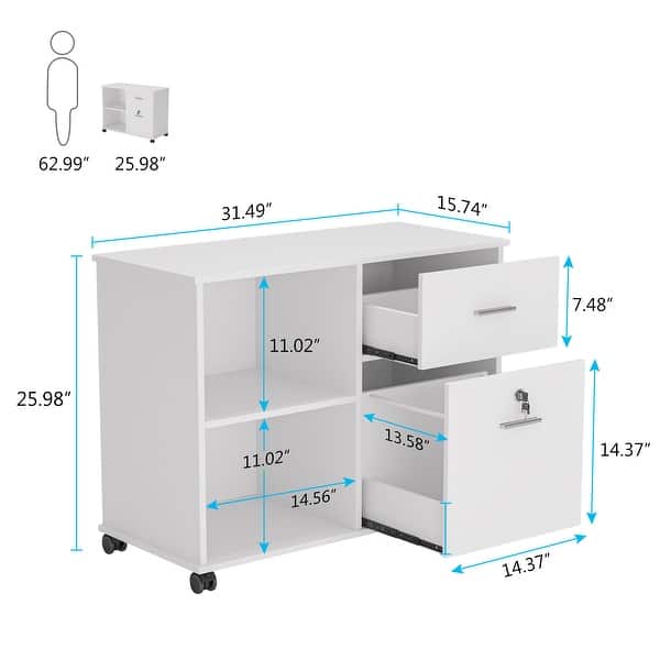 dimension image slide 1 of 3, Mobile Lateral File Pedesta, 2 Drawer File Cabinet with Lock
