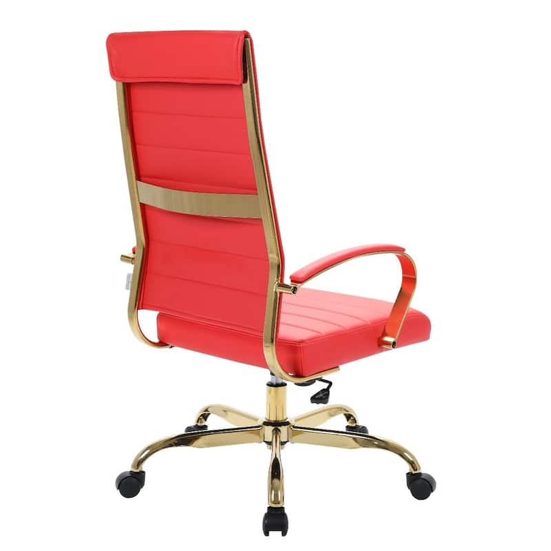 LeisureMod Benmar High-Back Leather Office Chair With Gold Frame - Red - 24.5"Dx22.5"Wx46"H
