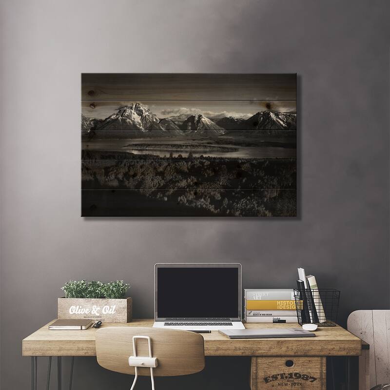 Mt. Moran and Jackson Lake from Signal Hill Print On Wood by Ansel Adams - Multi-Color