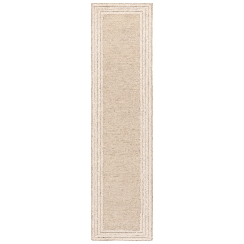 SAFAVIEH Handmade Ebony Cana Border Wool Rug - 2'3" x 9' Runner - Beige/Ivory